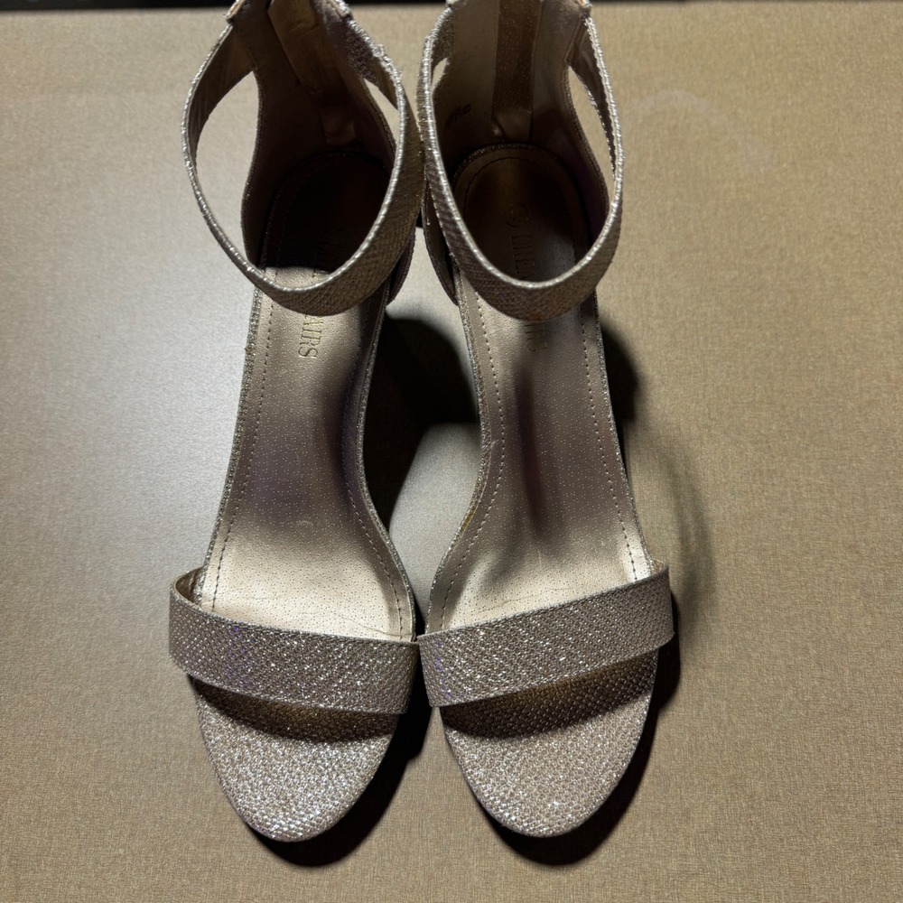 Dream Pairs Gold Glitter Ankle Strap Heels Open Toe zip back‎ Shoes Sz 10